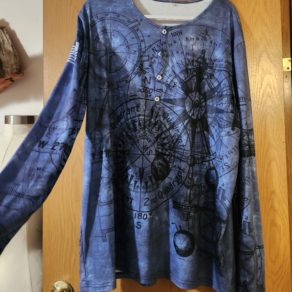Blue Long Sleeve Graphic Top
